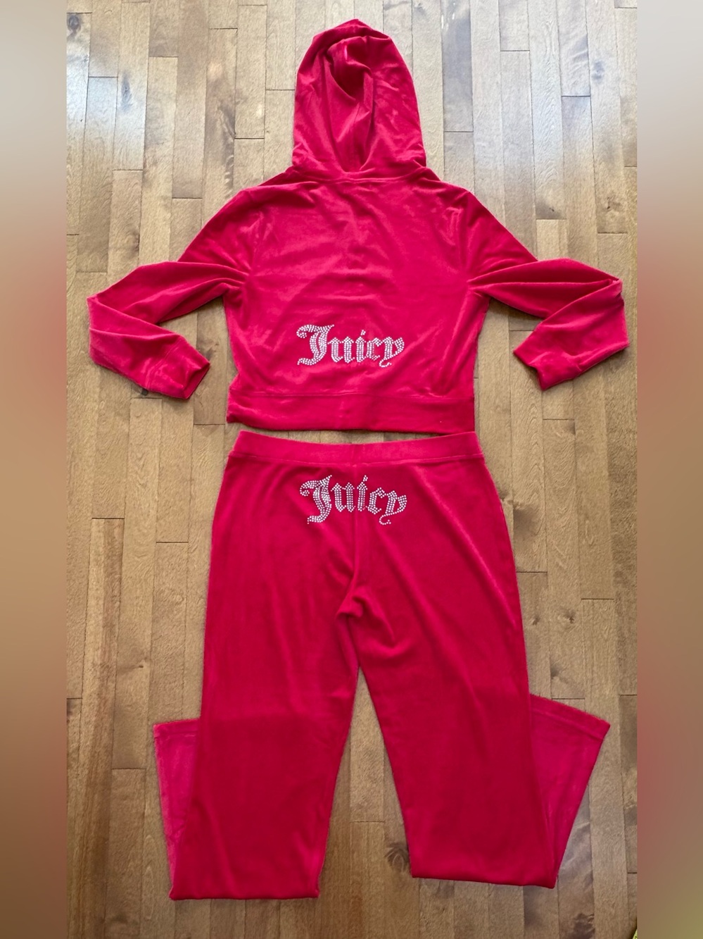 Juicy Couture Velour Tracksuit Set – Hot Pink / Magenta (Size Large) Rhinestone